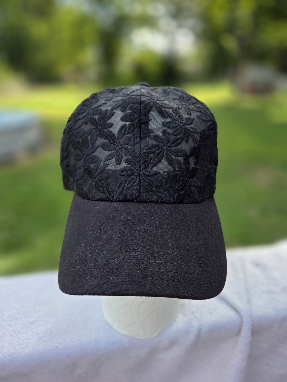 C.C Exclusives Black Floral Lace Mesh Baseball Cap Hat OSFM